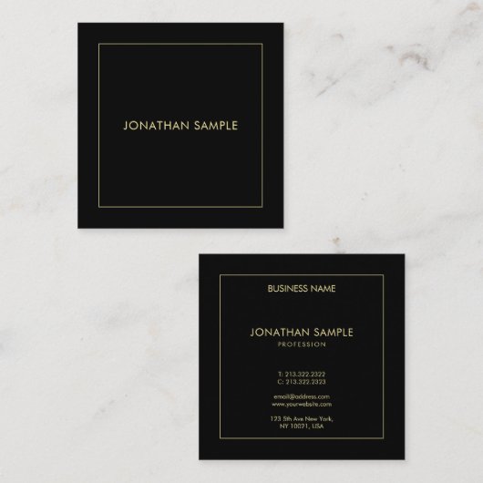 モダン金ゴールドエレガント文字ブラックプロフェッショナル スクエア名刺 (正面/裏面)