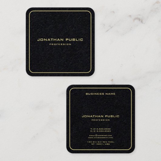 モダン金ゴールドエレガント文字プレミアム丸 スクエア名刺 (正面/裏面)