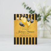 モダン金ゴールドオンブラックストライプズ卒業パーティー インビテーションポストカード (スタンド正面)