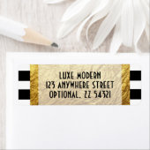 モダン金ゴールドオン白黒ストライプ差出人住所 ラベル (インサイチュ)