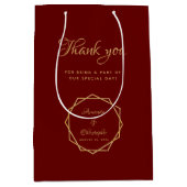 モダン金ゴールドオンBurgundy幾何学的結婚式の引き出物 ミディアムペーパーバッグ (正面)