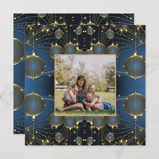 モダン金ゴールドオーナメント写真 シーズンカード (正面/裏面)