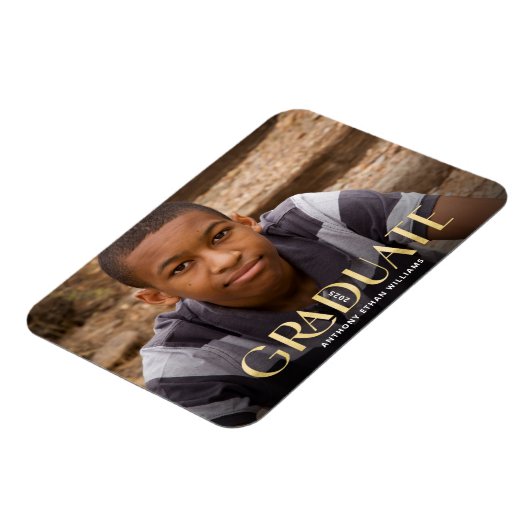モダン金ゴールドオーバーレイ写真の卒業発表 マグネット (左側)