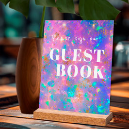 モダン金ゴールドオ結婚パールのサインOur Guest Book アクリルサイン