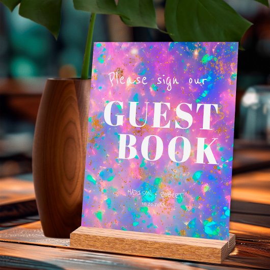 モダン金ゴールドオ結婚パールのサインOur Guest Book アクリルサイン