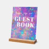 モダン金ゴールドオ結婚パールのサインOur Guest Book アクリルサイン (傾斜)