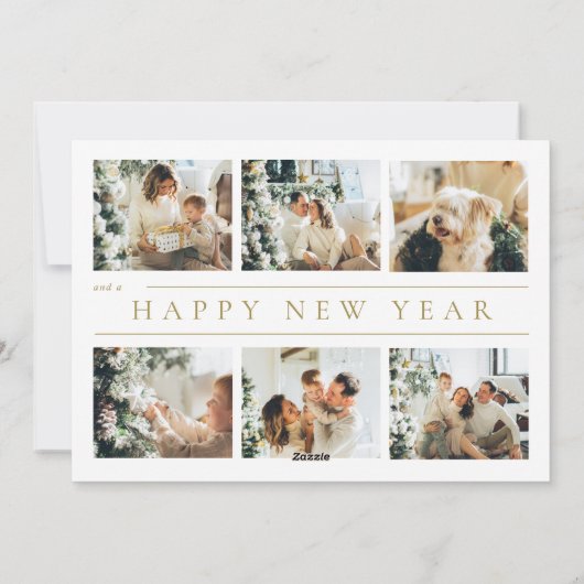 モダン金ゴールドクラシックメリークリスマス写真コラージュ シーズンカード (裏面)