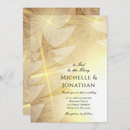 モダン金ゴールドクリスマスツリー結婚クリスチャン 招待状 (正面/裏面)