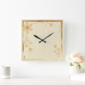 モダン金ゴールドクリーム抽象芸術花柄 スクエア壁時計 (ホーム)