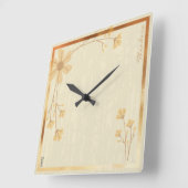 モダン金ゴールドクリーム抽象芸術花柄 スクエア壁時計 (傾斜)