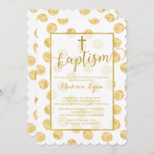 モダン金ゴールドクロスバプテスマ《キリスト教》洗礼式や命名式招待状 招待状 (正面/裏面)