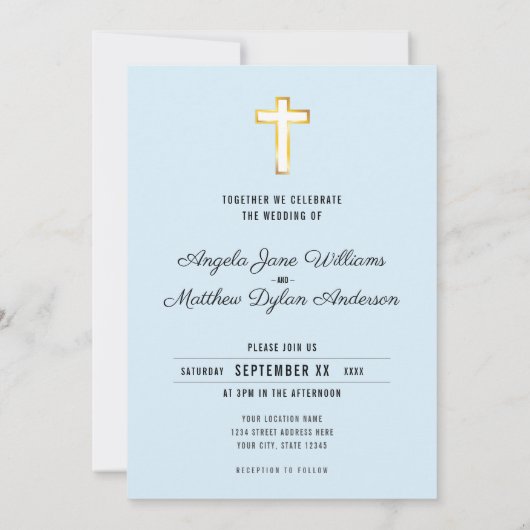 モダン金ゴールドクロス宗教教会の式典 招待状 (裏面)