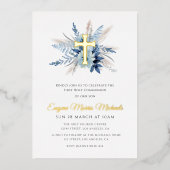 モダン金ゴールドクロス第1聖餐式フォイル 箔招待状 (正面)