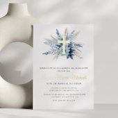 モダン金ゴールドクロス青フローラ献納 箔招待状