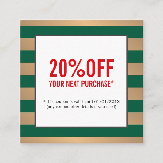 モダン金ゴールドグフェイクリーストライプ美しいサロンクーポン 割引カード (正面)