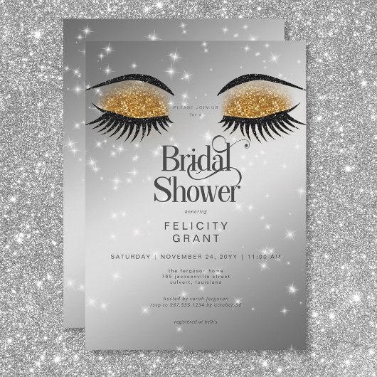 モダン金ゴールドグラムアイズブライダルシャワー 招待状