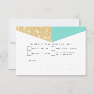 モダン金ゴールドグリッターとティール(緑がかった色)ウェディングRSVPカード 出欠カード
