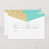 モダン金ゴールドグリッターとティール（緑がかった色）結婚のRSVPカード 出欠カード (正面/裏面)