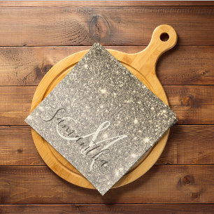 モダン金ゴールドグリッターのスパパーソナライズされたクル名 キッチンタオル