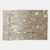 モダン金ゴールドグリッターのスパパーソナライズされたクル名 キッチンタオル (横)