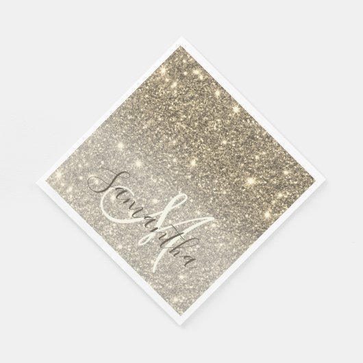 モダン金ゴールドグリッターのスパパーソナライズされたクル名 スタンダードランチョンナプキン (角)