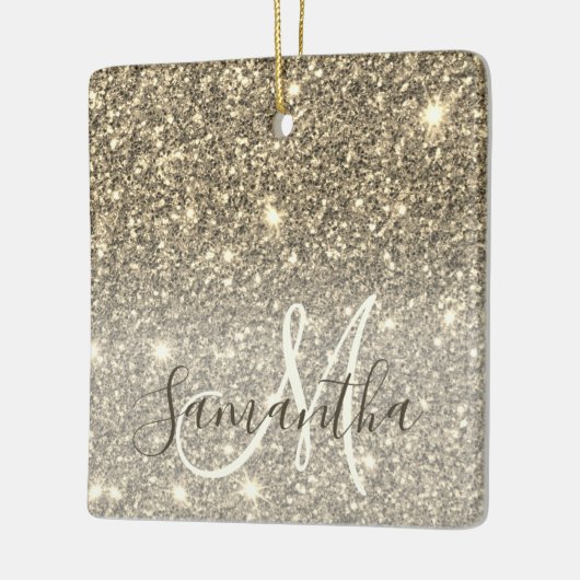 モダン金ゴールドグリッターのスパパーソナライズされたクル名 セラミックオーナメント (左)