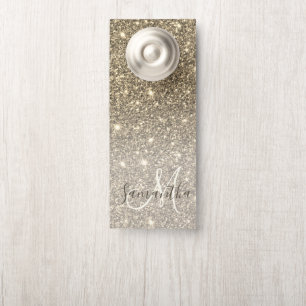 モダン金ゴールドグリッターのスパパーソナライズされたクル名 ドアノブサイン