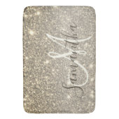 モダン金ゴールドグリッターのスパパーソナライズされたクル名 バスマット (正面縦)