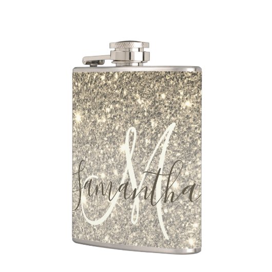 モダン金ゴールドグリッターのスパパーソナライズされたクル名 フラスク (左)