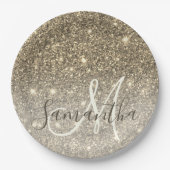 モダン金ゴールドグリッターのスパパーソナライズされたクル名 ペーパープレート (正面)