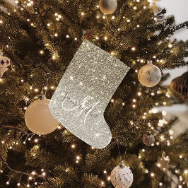 モダン金ゴールドグリッターのスパパーソナライズされたクル名 ラージクリスマスストッキング