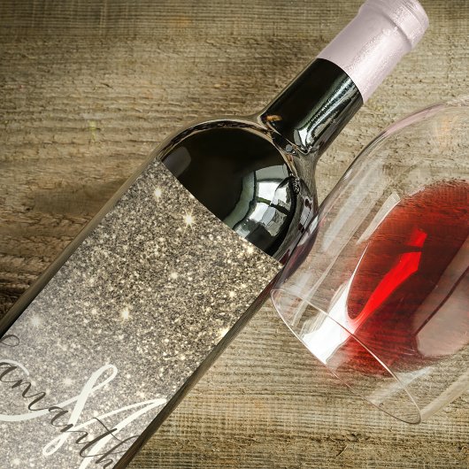 モダン金ゴールドグリッターのスパパーソナライズされたクル名 ワインラベル