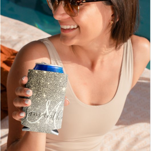 モダン金ゴールドグリッターのスパパーソナライズされたクル名 缶クーラー