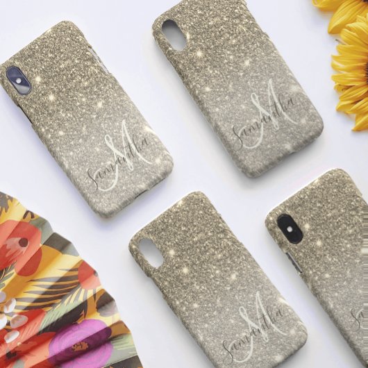 モダン金ゴールドグリッターのスパパーソナライズされたクル名 Case-Mate iPhoneケース