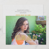 モダン金ゴールドグリッターの卒業招待状 招待状 (正面/裏面)