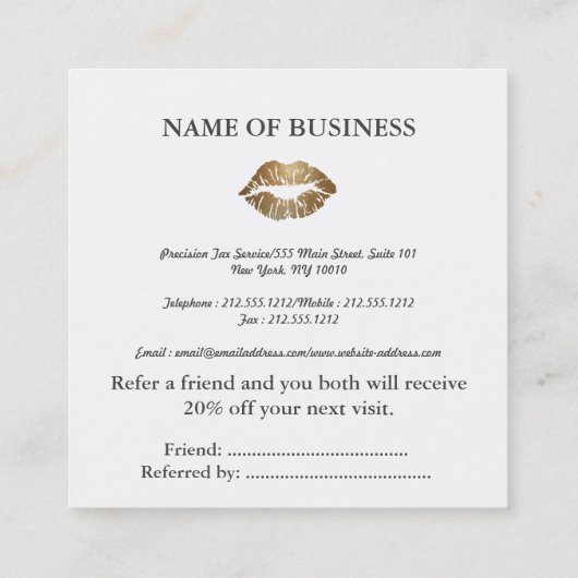 モダン金ゴールドグリッターの唇が友人の紹介を参照 スクエア名刺 (裏面)