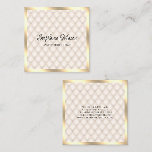 モダン金ゴールドグリッターアイボリーメイクアップアーティストエレガント スクエア名刺 (正面/裏面)
