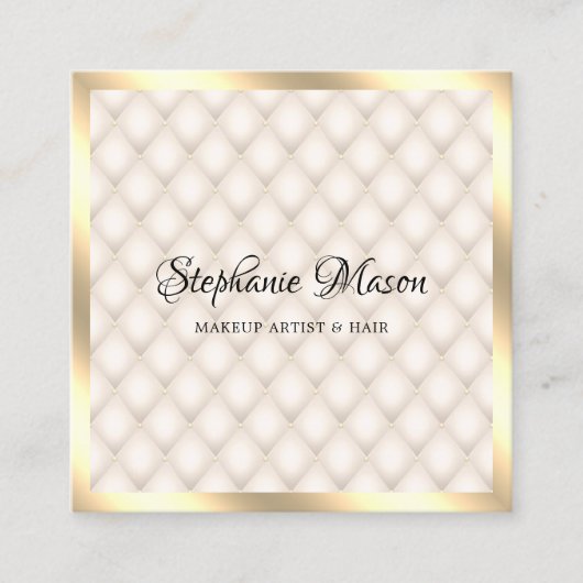 モダン金ゴールドグリッターアイボリーメイクアップアーティストエレガント スクエア名刺 (正面)