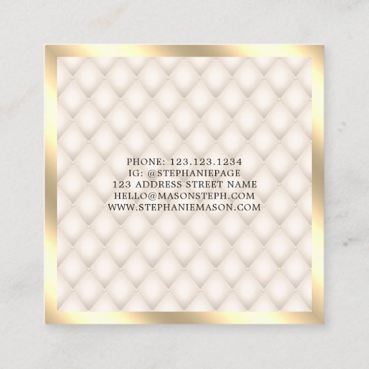 モダン金ゴールドグリッターアイボリーメイクアップアーティストエレガント スクエア名刺 (裏面)