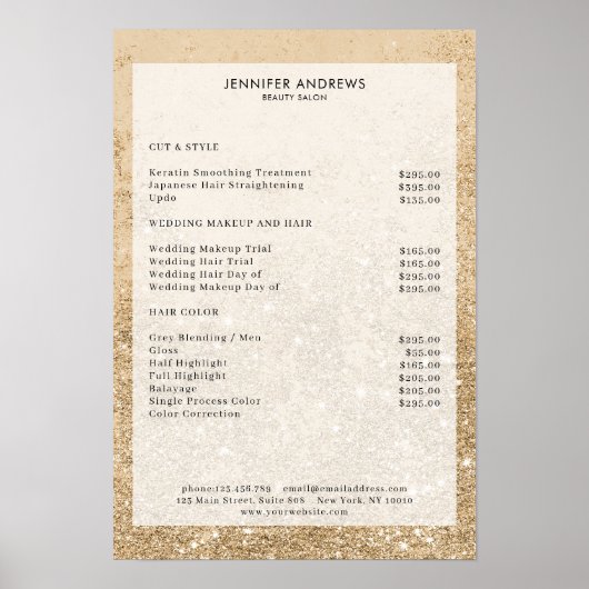 モダン金ゴールドグリッターサロン価格表ポスター ポスター (正面)
