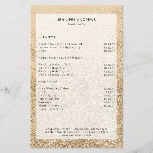 モダン金ゴールドグリッターサロン価格表 チラシ (正面)