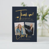 モダン金ゴールドグリッタースクリプトGRADサンキューカード 案内状 (スタンド正面)