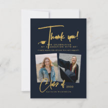 モダン金ゴールドグリッタースクリプトGRADサンキューカード