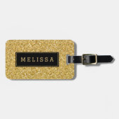 モダン金ゴールドグリッターテクスチャ黒アクセント ラゲッジタグ (正面横)