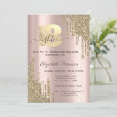 モダン金ゴールドグリッタードリップバラ金ゴールド18誕生日 招待状 (スタンド正面)