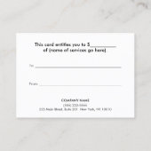 モダン金ゴールドグリッターハートギフト券 割引カード (裏面)