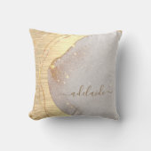 モダン金ゴールドグリッターブラシ仕上げ金属モノグラム名 クッション (正面)