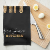 モダン金ゴールドグリッターブラック料理ベーキング器具 キッチンタオル (四つ折り)