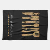 モダン金ゴールドグリッターブラック料理ベーキング器具 キッチンタオル (横)