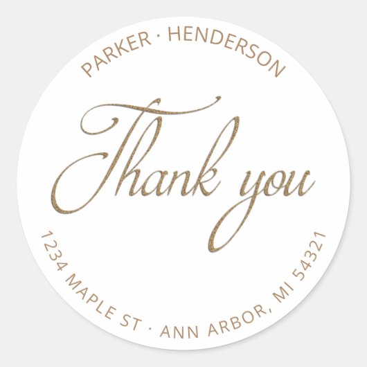 モダン金ゴールドグリッター差出人住所ありがとう ラウンドシール (正面)